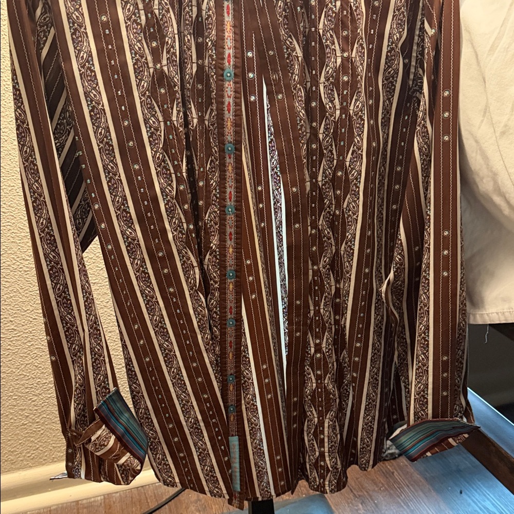 Robert Graham Brown Patterned Button Down Shirt - image 4